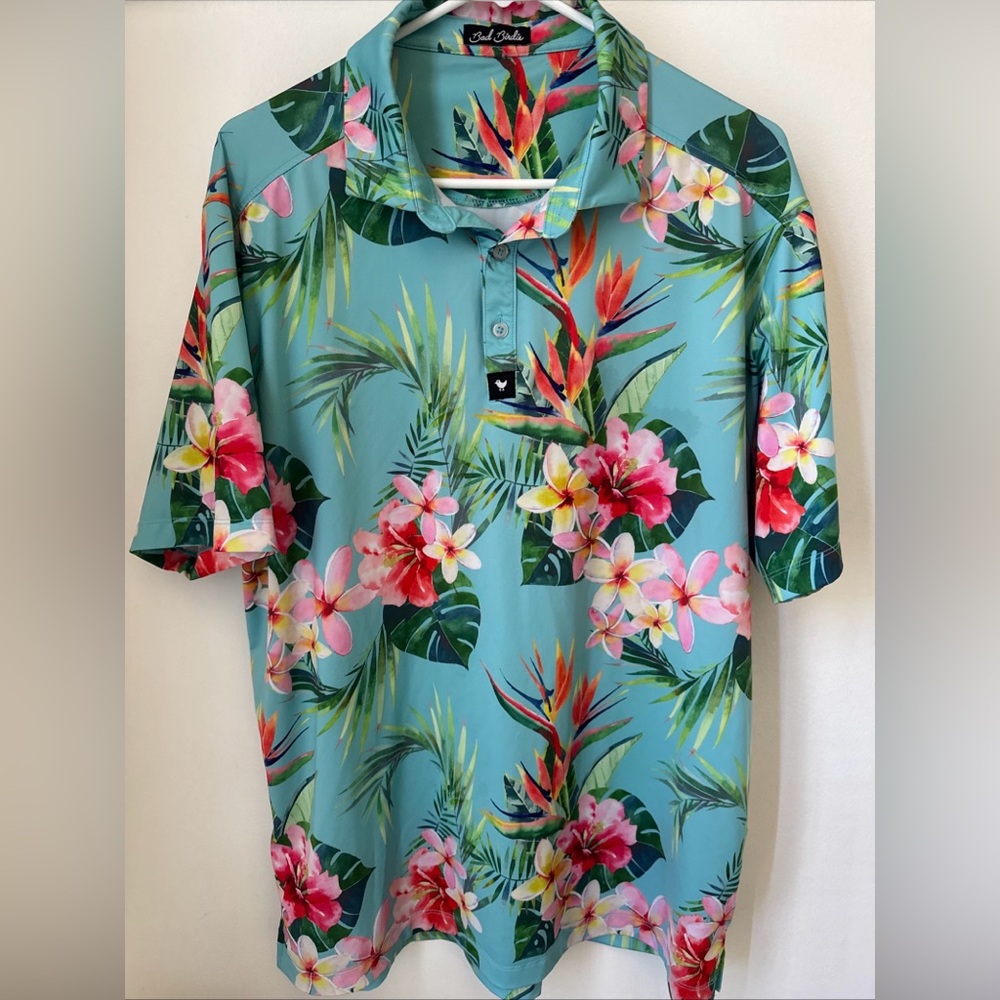 Mens Bad Birdie Tropics Hawaiian Floral Golf Polo Size XL